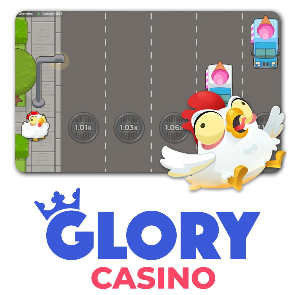 Help chicken to cross the road and get your wins in Chicken Road game at Glory Casino.