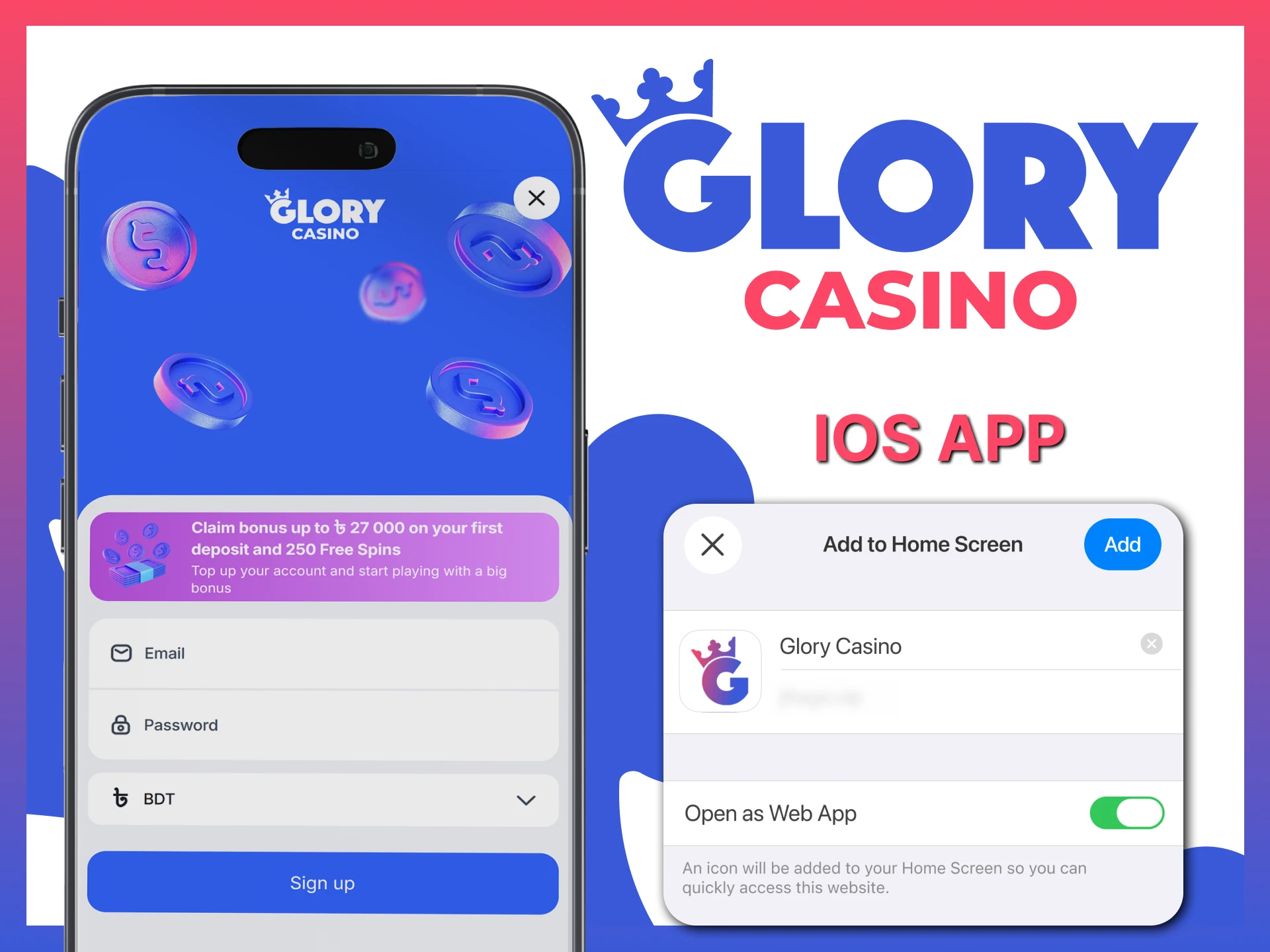Get the iOS version application and experience seamless betting at Glory Casino.