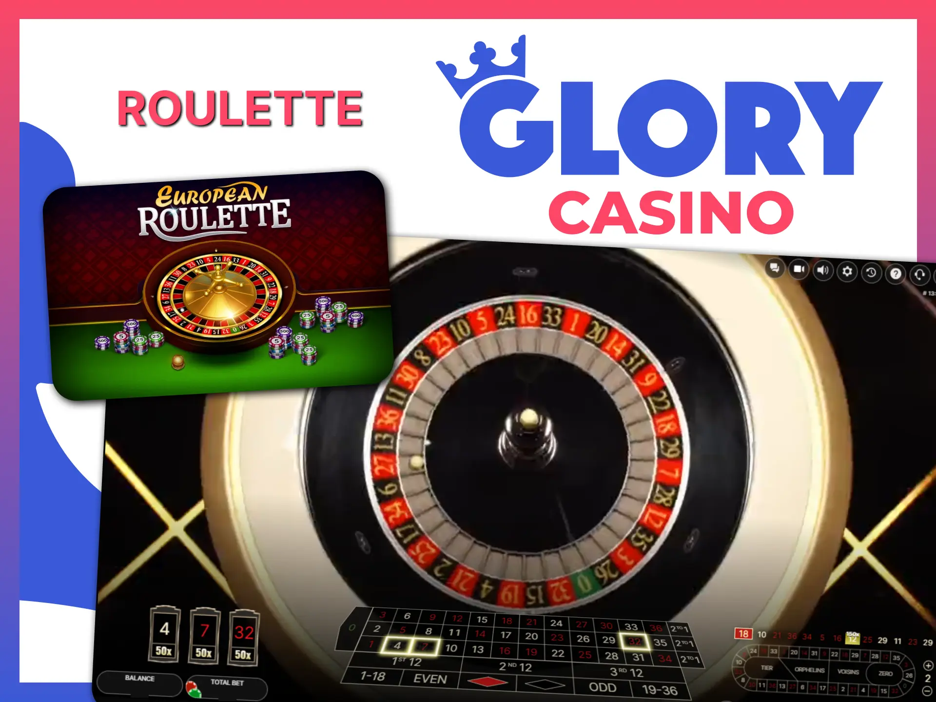 Place your lucky chips on the live Roulette table at Glory Casino.
